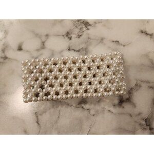 Vintage Elegant White Faux Pearl Beaded Stretch Cuff Bracelet For Women